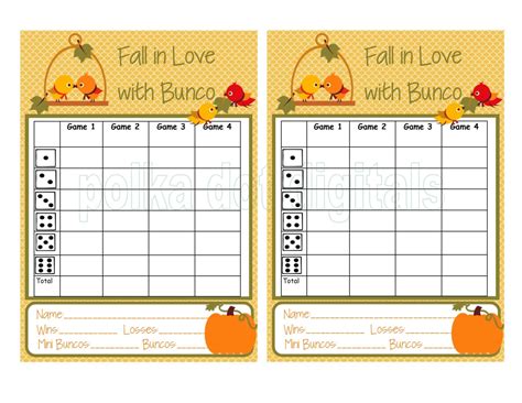 Free Printable Bunco Score Sheets Fall
